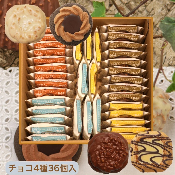 昔ながらの 2度焼き クッキー お徳用 パック 36個 入 チョコ 4種
