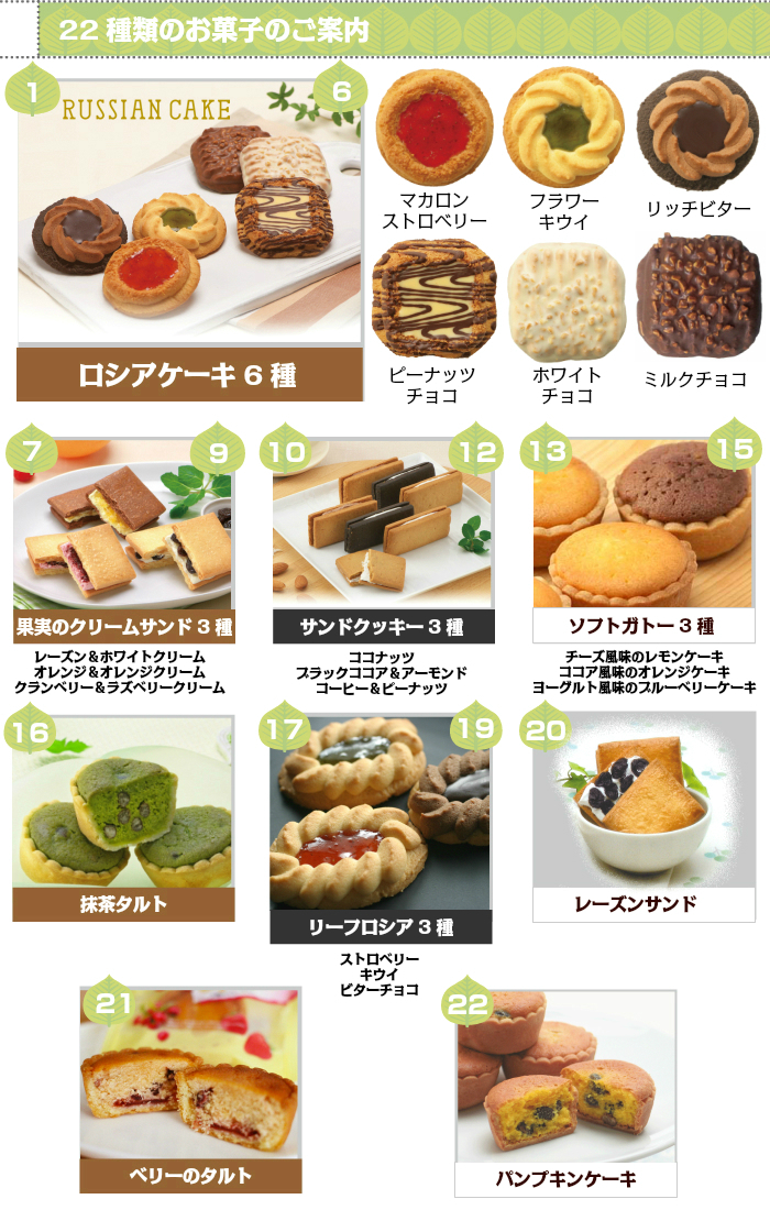 22種類のお菓子のご案内